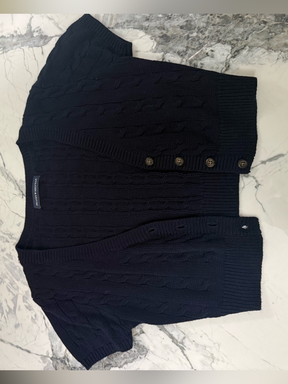 Brandy Melville Dark Navy Cable-Knit Short Sleeve Cardigan